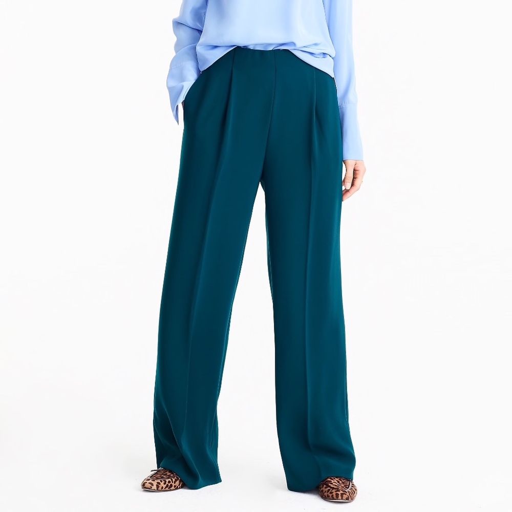 J Crew Wide Leg Pleated Pant Matte Crepe Green 8
